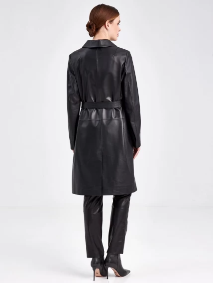 Классический кожаный женский плащ с поясом 3006, черный, размер 48, артикул 91790-2
