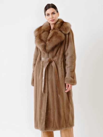 Пальто из меха норки с соболем женское 19009(ав), пастельное, размер 52, артикул 32680-1