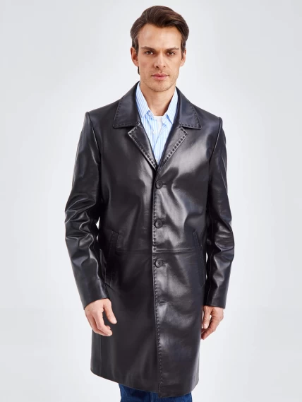 Классическое кожаное пальто мужское премиум класса 2010-11, черное, размер 58, артикул 71360-5