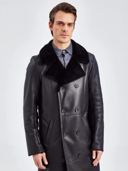 Двубортное мужское пальто из натуральной овчины премиум класса 432, черная, размер 52, артикул 71380-1