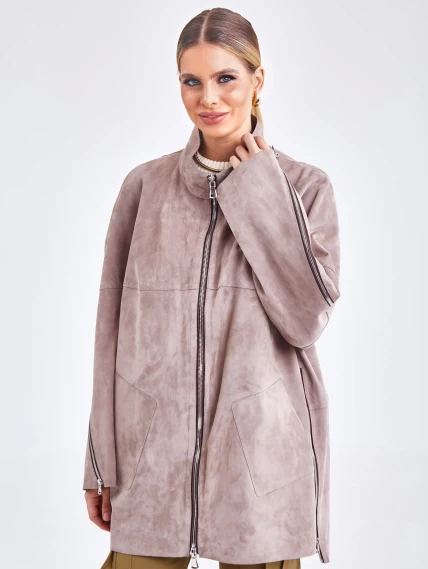 Женская замшевая куртка оверсайз премиум класса 3037 , светло-коричневая, размер 50, артикул 23161-0