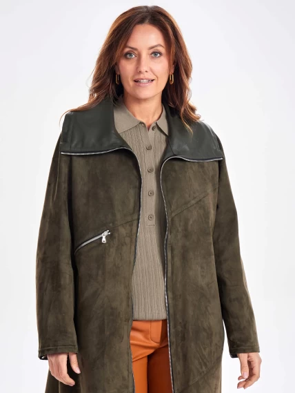 Трендовое женское замшевое пальто оверсайз премиум класса 3061з, хаки, размер 50, артикул 63440-1
