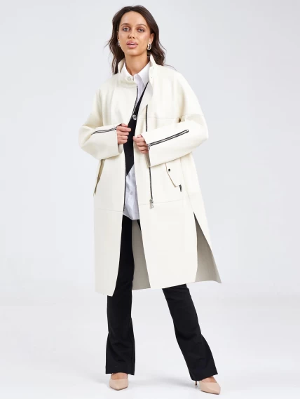 Модное женское кожаное пальто на молнии премиум класса 3041, белое, размер 46, артикул 63410-6
