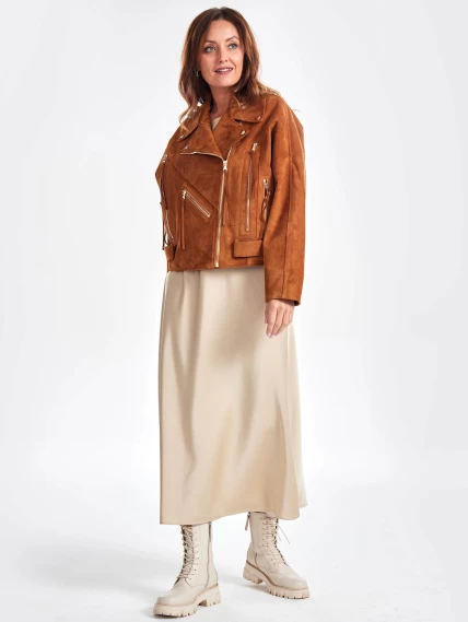 Замшевая короткая куртка косуха для женщин премиум класса 3051з, виски, размер 44, артикул 23410-3