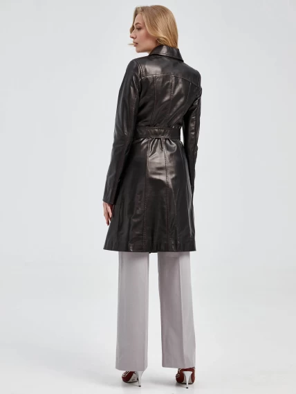 Двубортный кожаный женский френч с поясом 321, черный, размер 40, артикул 91670-4