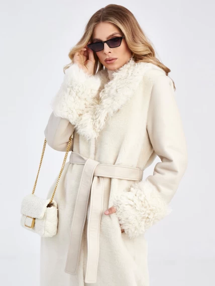 Модное женское пальто из меховой овчины с воротником тиградо премиум класса 2031, белое, размер 44, артикул 63930-0