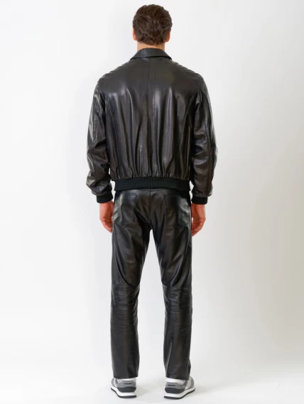 Мужская кожаная куртка бомбер на резинке Мауро, черная, размер 44, артикул 28790-4