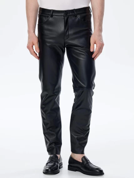 Мужские брюки из натуральной кожи премиум класса 01, черные, размер 48, артикул 120020-1