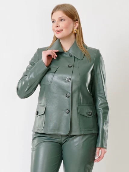Кожаная куртка пиджак женская 302, оливковый, размер 48, артикул 91181-6