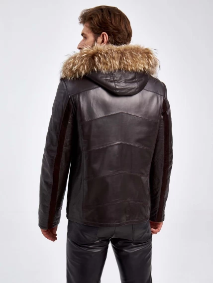Кожаная зимняя мужская куртка с капюшоном на подкладке из овчины 4273, черная, размер 50, артикул 29460-4