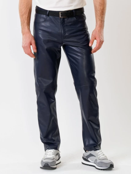 Мужские брюки из натуральной кожи премиум класса 01, синие, размер 48, артикул 120010-2