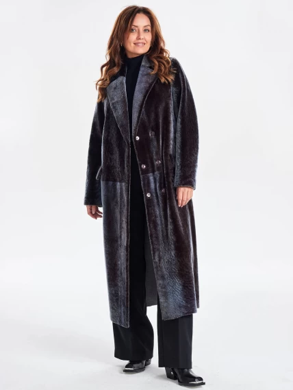 Длинное двустороннее женское пальто из астрагана с поясом премиум класса 2048, баклажановое, размер 48, артикул 63310-0