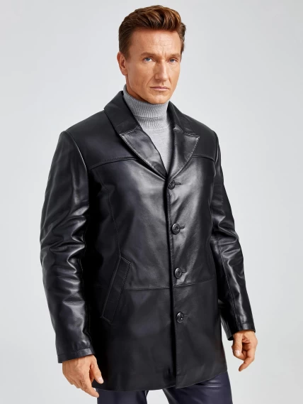 Мужская зимняя кожаная куртка с норковым воротником премиум класса 534мех, черная, размер 50, артикул 40401-1