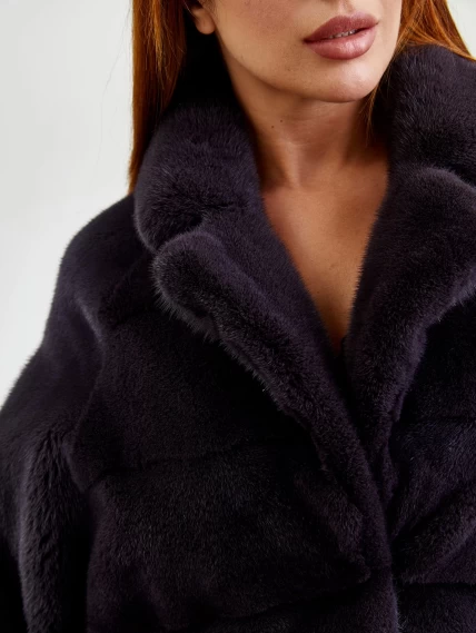 Пальто из меха норки женское 18А182(ав), длинное, баклажановое, размер 44, артикул 33080-2