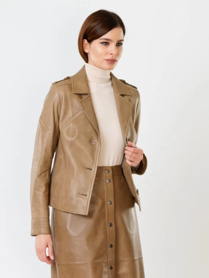 Короткий кожаный пиджак премиум класса для женщин 304, серо-коричневый, размер 44, артикул 23630-5