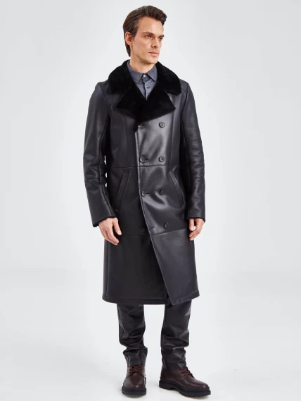 Двубортное мужское пальто из натуральной овчины премиум класса 432, черная, размер 52, артикул 71380-3