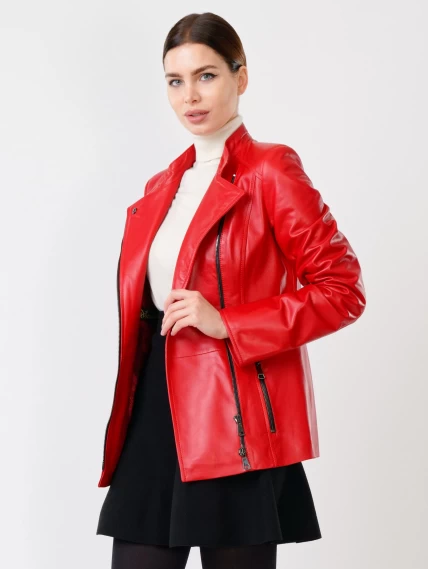 Женская кожаная куртка косуха поясом 320(нв), красная, размер 44, артикул 90731-5