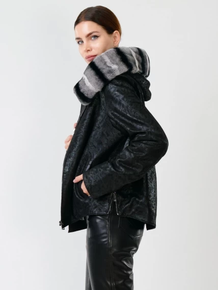 Короткая замшевая утепленная женская куртка с мехом "рекса" 308ш, черная, размер 46, артикул 90722-2