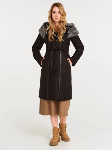 Зимний комплект женский: Дубленка 265 + Кожаная юбка 08, коричневый, размер 44, артикул 111376-0