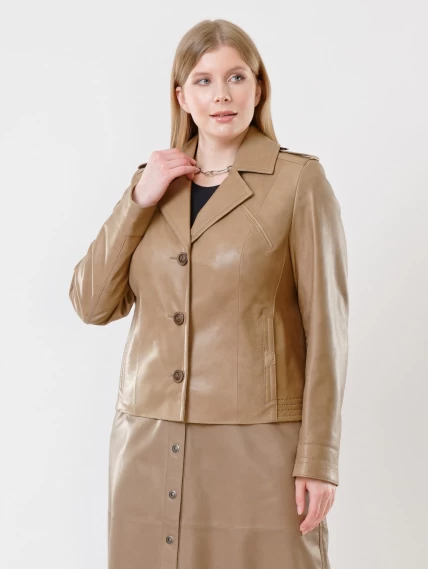 Короткая женская кожаная куртка пиджак 304, серо-коричневая, размер 44, артикул 91433-5