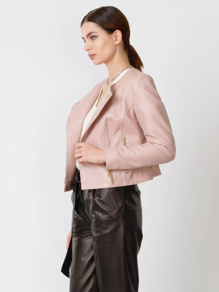 Кожаный комплект женский: Куртка 389 + Брюки 05, пудровый/черный, размер 42, артикул 111115-5