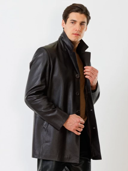 Кожаный костюм мужской: Пиджак 21/1 + Брюки 01, коричневый/черный, размер 48, артикул 140010-4
