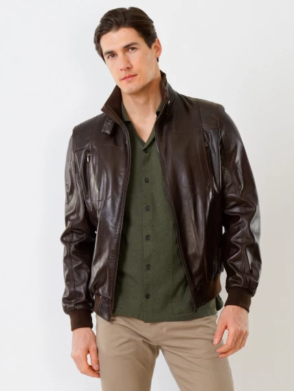 Кожаная куртка бомбер мужская премиум класса 521, коричневая, размер 50, артикул 27891-0
