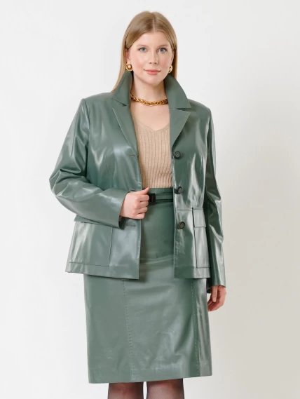 Женский кожаный пиджак 3007, оливковый, размер 46, артикул 91172-1