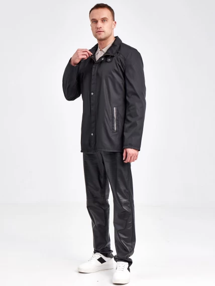 Мужская текстильная куртка с кожаными отделками 07209, черный, размер 48, артикул 40950-5