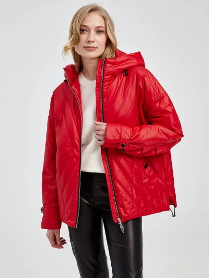 Текстильная женская утепленная куртка с капюшоном 20007, красная, размер 42, артикул 25030-2