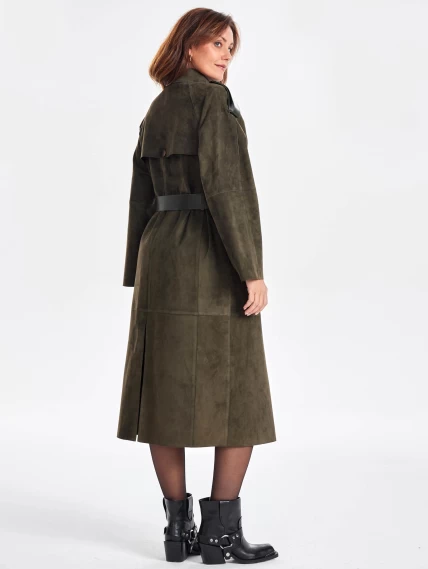 Замшевое двубортное женское пальто френч премиум класса 3070з, хаки, размер 44, артикул 63380-1