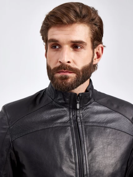 Короткая мужская кожаная куртка 531, черная, размер 50, артикул 29140-2