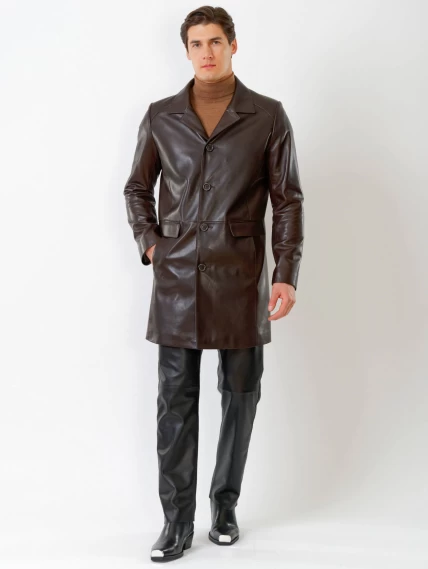 Удлиненный кожаный мужской пиджак премиум класса 539, коричневый, размер 48, артикул 29540-3
