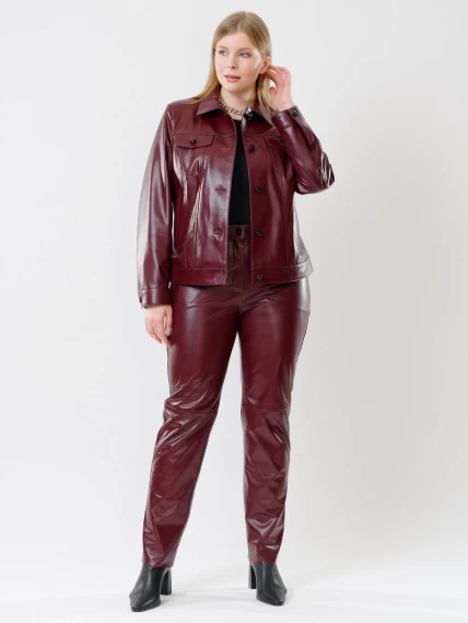 Кожаный комплект женский: Куртка 3008 + Брюки 02, бордовый, размер 48, артикул 111223-2