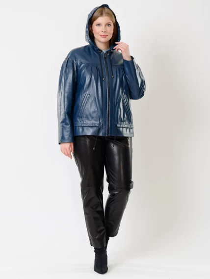 Кожаный комплект женский: Куртка 303 + Брюки 04, синий/черный, размер 50, артикул 111222-1