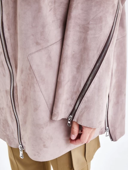 Женская замшевая куртка оверсайз премиум класса 3037 , светло-коричневая, размер 50, артикул 23161-2