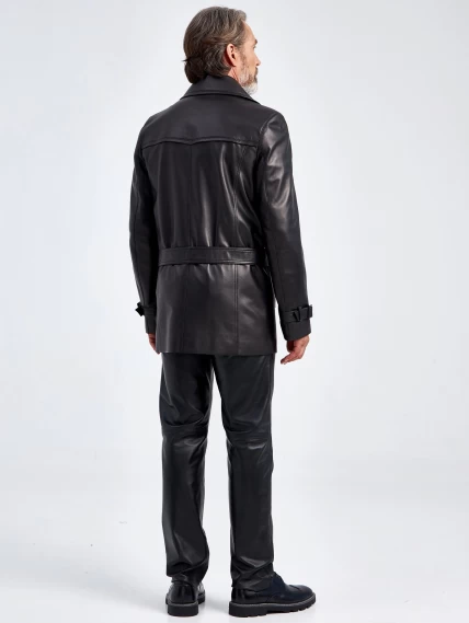 Двубортный мужской кожаный тренч на поясе 525, черный, размер 48, артикул 29060-2