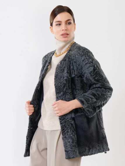 Куртка из каракуля женская с мехом норки 17309(сн), серая, размер 44, артикул 22470-1
