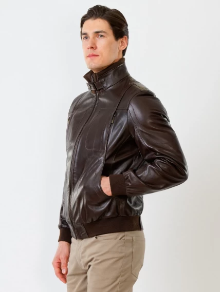 Кожаная куртка бомбер мужская премиум класса 521, коричневая, размер 50, артикул 27891-3