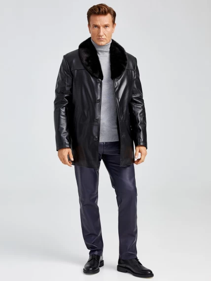 Мужская зимняя кожаная куртка с норковым воротником премиум класса 534мех, черная, размер 50, артикул 40401-5