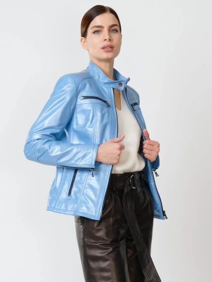 Кожаная куртка женская 301, голубой перламутр, размер 44, артикул 90790-1