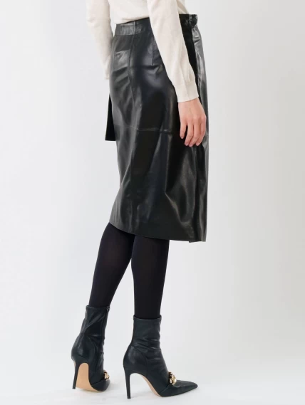 Кожаная юбка миди из натуральной кожи 07, черная, размер 44, артикул 85301-6