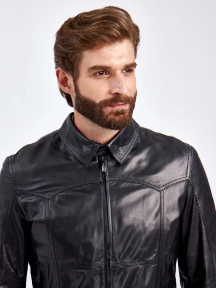 Короткая кожаная куртка мужская 2010-13(в), черная, размер 50, артикул 29170-4