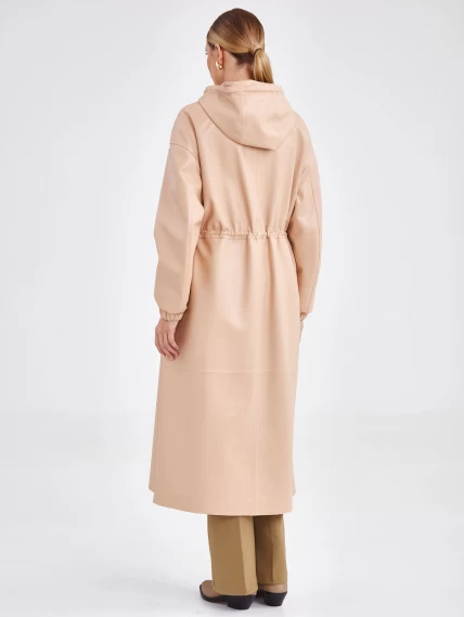 Женское кожаное пальто с капюшоном на молнии премиум класса 3033, бежевое, размер 44, артикул 63470-5