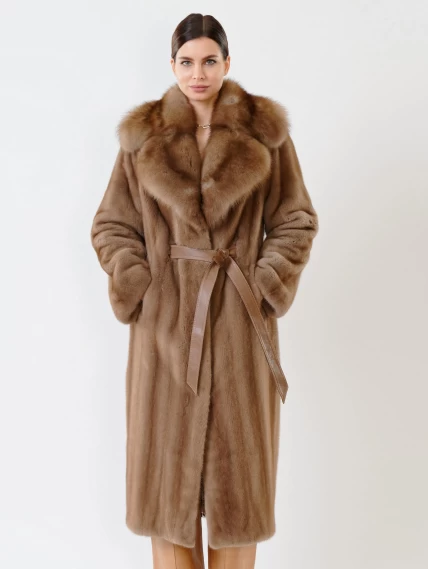 Пальто из меха норки с соболем женское 19009(ав), пастельное, размер 52, артикул 32680-5