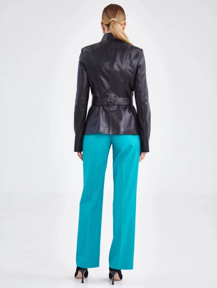 Кожаная женская куртка с поясом 334, черная, размер 40, артикул 15420-6