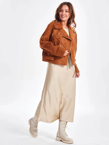 Замшевая короткая куртка косуха для женщин премиум класса 3051з, виски, размер 44, артикул 23410-1