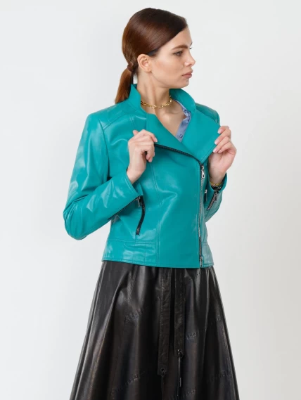 Кожаная куртка косуха женская 300, бирюзовая, размер 44, артикул 90951-6