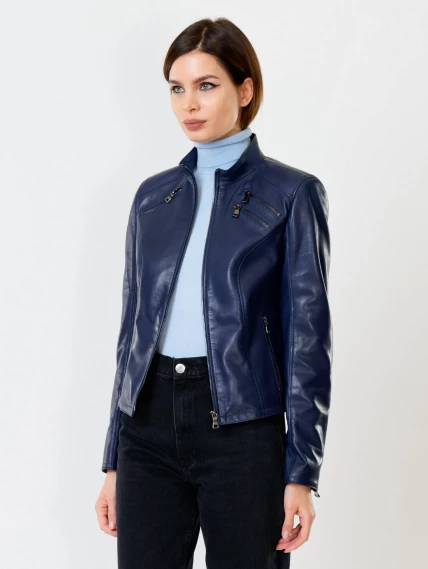 Кожаная куртка женская 3004, синяя, размер 44, артикул 91020-2