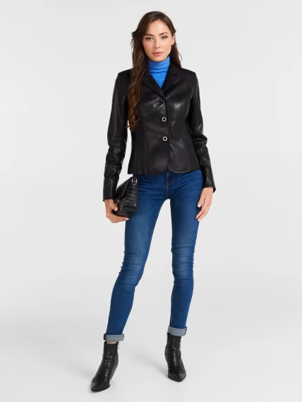 Кожаный женский пиджак 316рс, черный, размер 46, артикул 90500-2